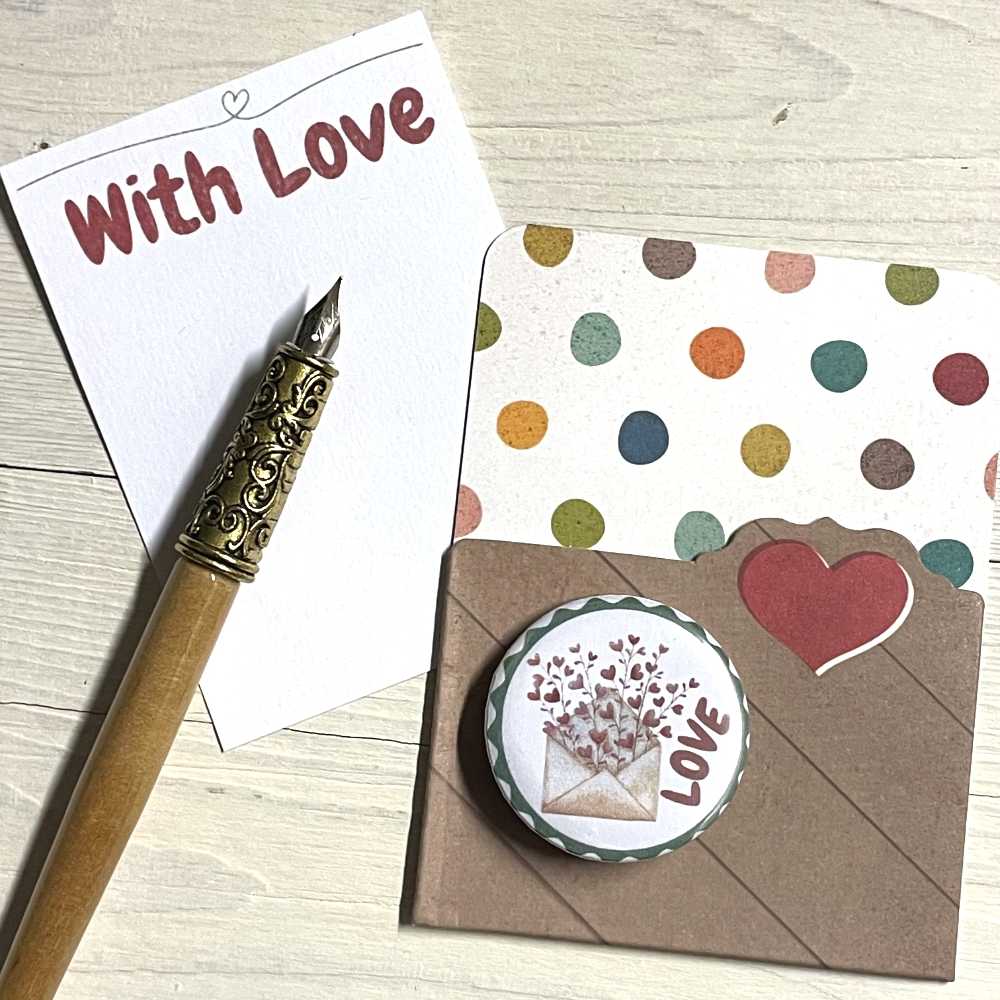 Grusskarte und Anstecker Love