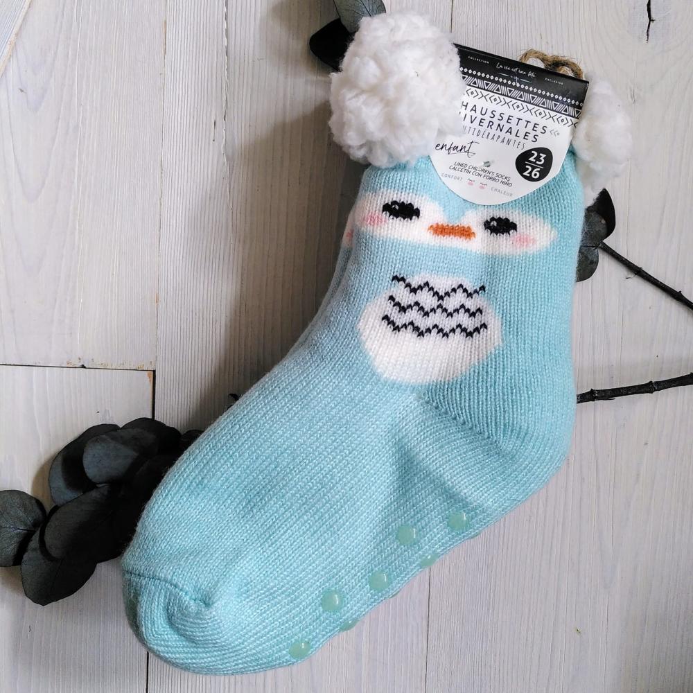 Chaussettes hivernales antidérapantes bleues pour enfants - 23/26