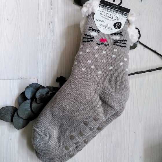 Chaussettes hivernales antidérapantes grises pour enfants - 27/31
