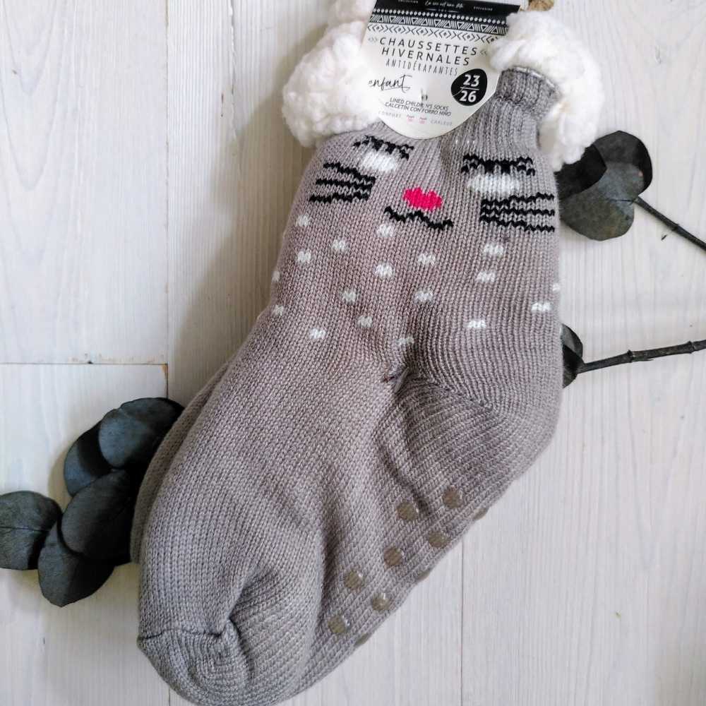 Graue, rutschfeste Wintersocken für Kinder - 23/26