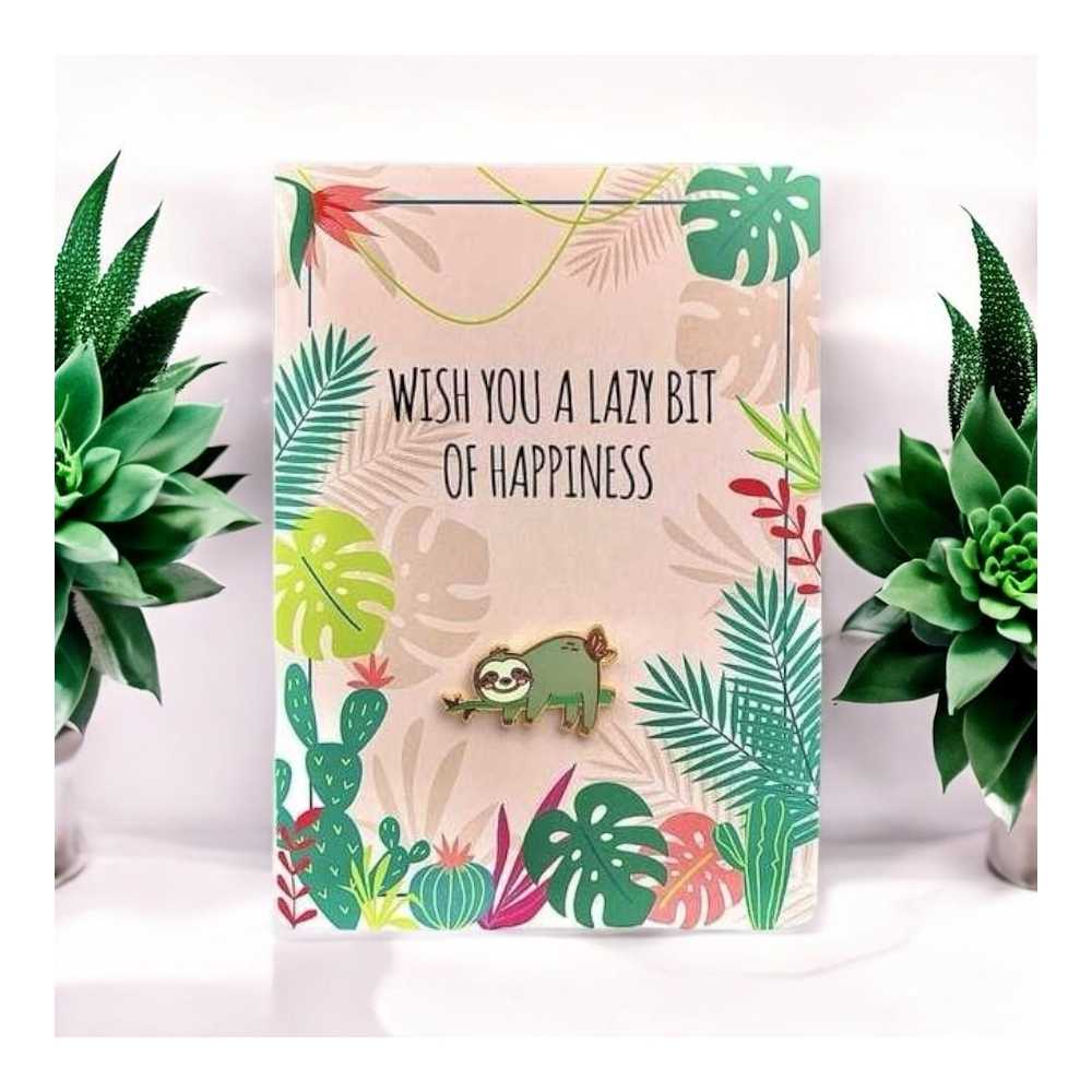 Carte cadeau paresseux avec pin's comme cadeau