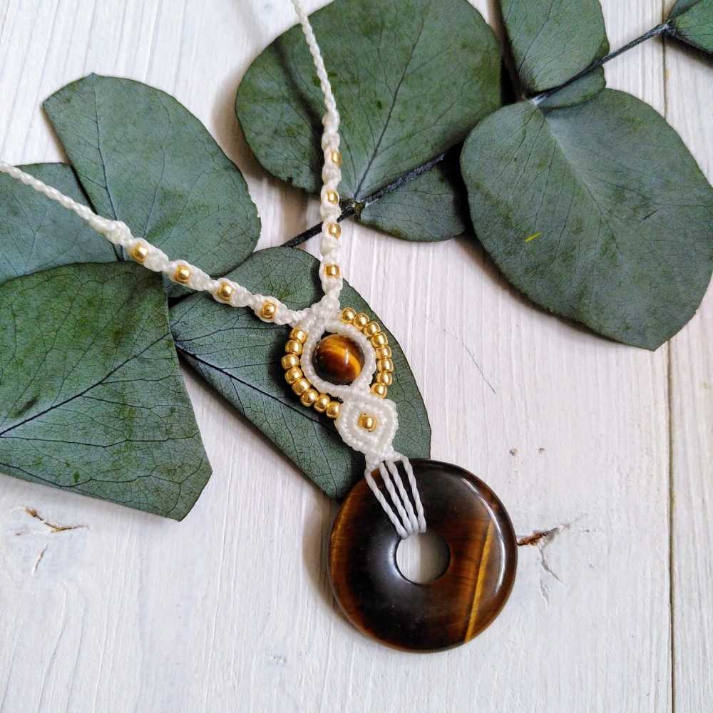 Oeil de Tigre Donut - Collier en micro-macramé