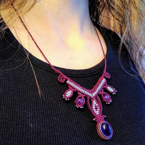 Collier Améthyste - Intuition - Collier artisanal en micro-macramé avec Améthyste