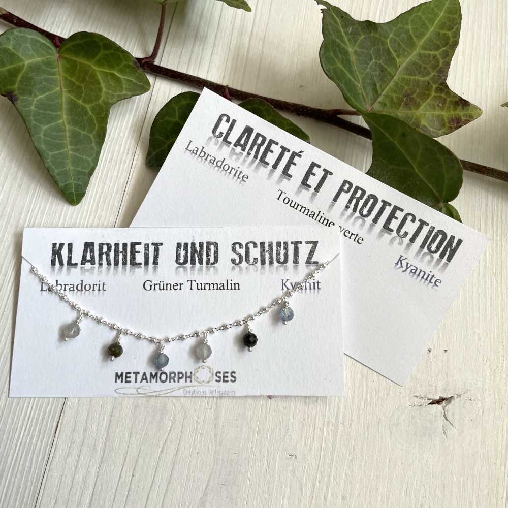 Bracelet en Argent "Clarté et Protection" – Labradorite, Kyanite & Tourmaline Verte