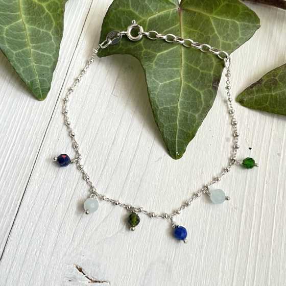 Bracelet en Argent "Libération Émotionnelle" – Lapis-Lazuli, Aigue-Marine & Diopside