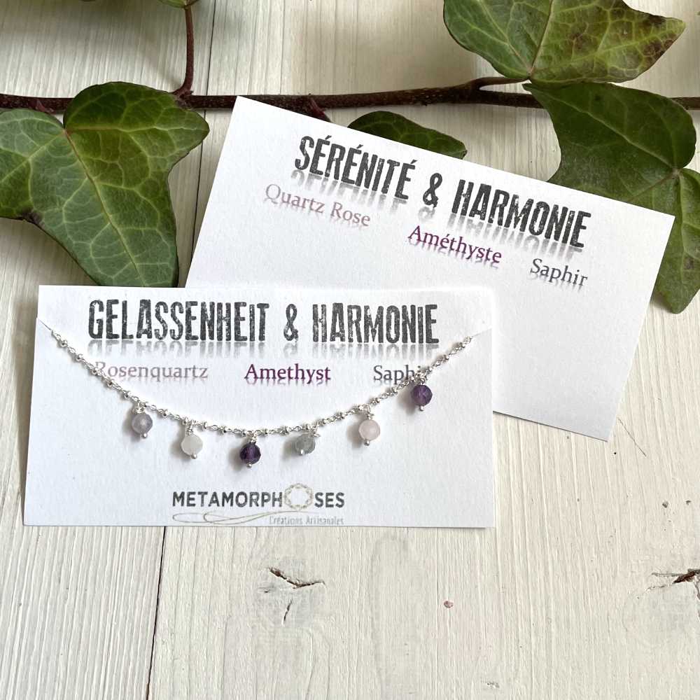 Bracelet en Argent "Sérénité et Harmonie" – Quartz Rose, Améthyste & Saphir