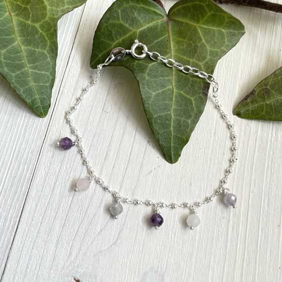 Bracelet en Argent "Sérénité et Harmonie" – Quartz Rose, Améthyste & Saphir