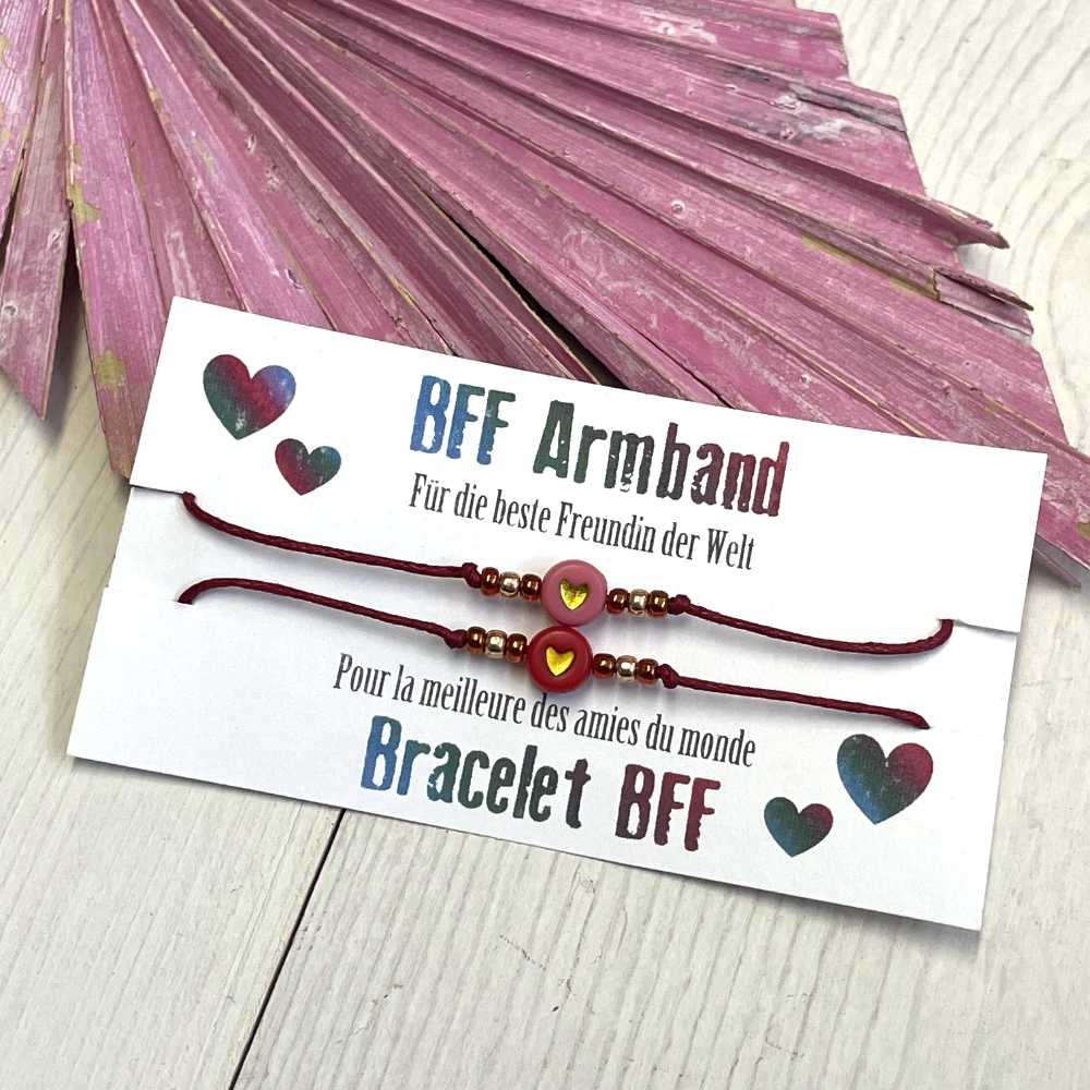 Zwei kleine Armbänder mit verschiebbaren-Knoten BFF, für die beste Freundin der Welt!