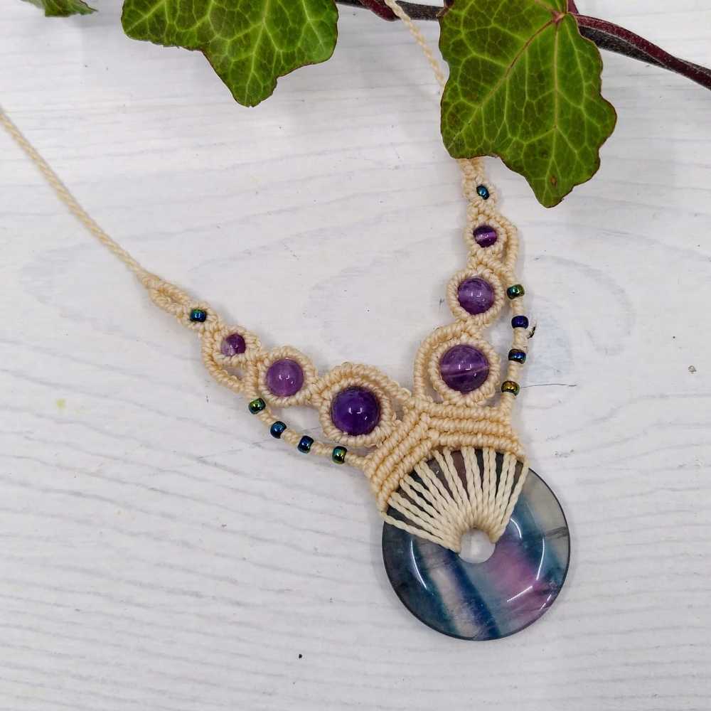 Fluorite - Collier Donut micro-macramé