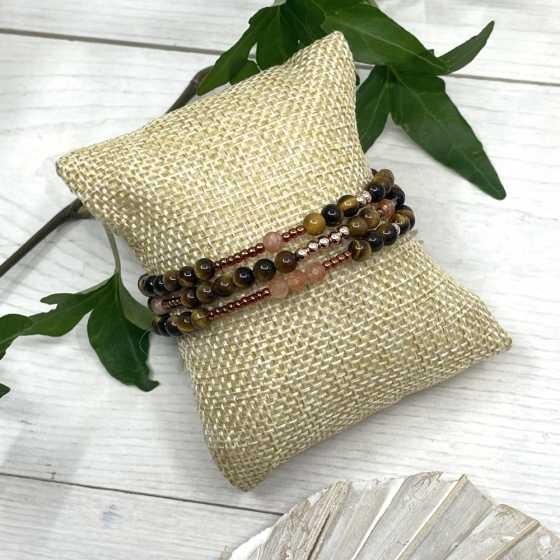 Armband aus Tigerauge & Sonnenstein – Rosévergoldetes 925er Silber – Stärke & Ausstrahlung