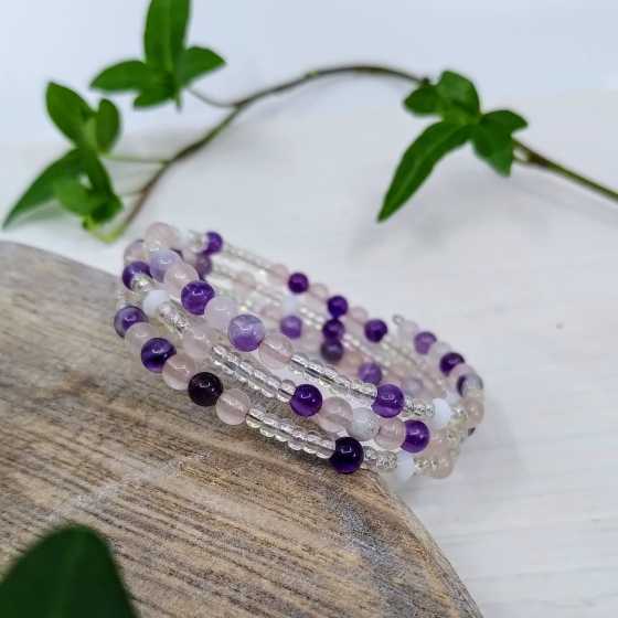 Dreifaches Rosenquarz & Amethyst Armband - Sanftheit, Intuition, Ausgeglichenheit