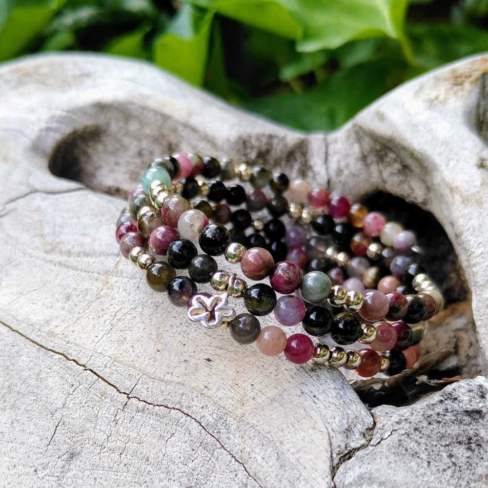 Dreifaches Armband aus Turmalin und 925er Silber
