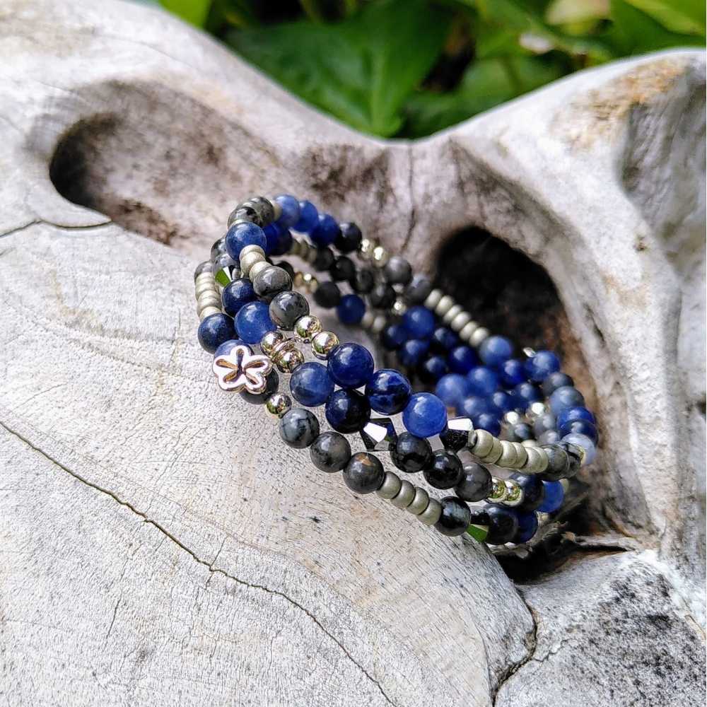 Armband aus Sodalith & Larvikit – 925er Silber – Intuition, Klarheit & Schutz