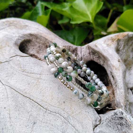 Bracelet pierre naturelle agate mousse & émeraude – Argent 925 – Sérénité & régénération
