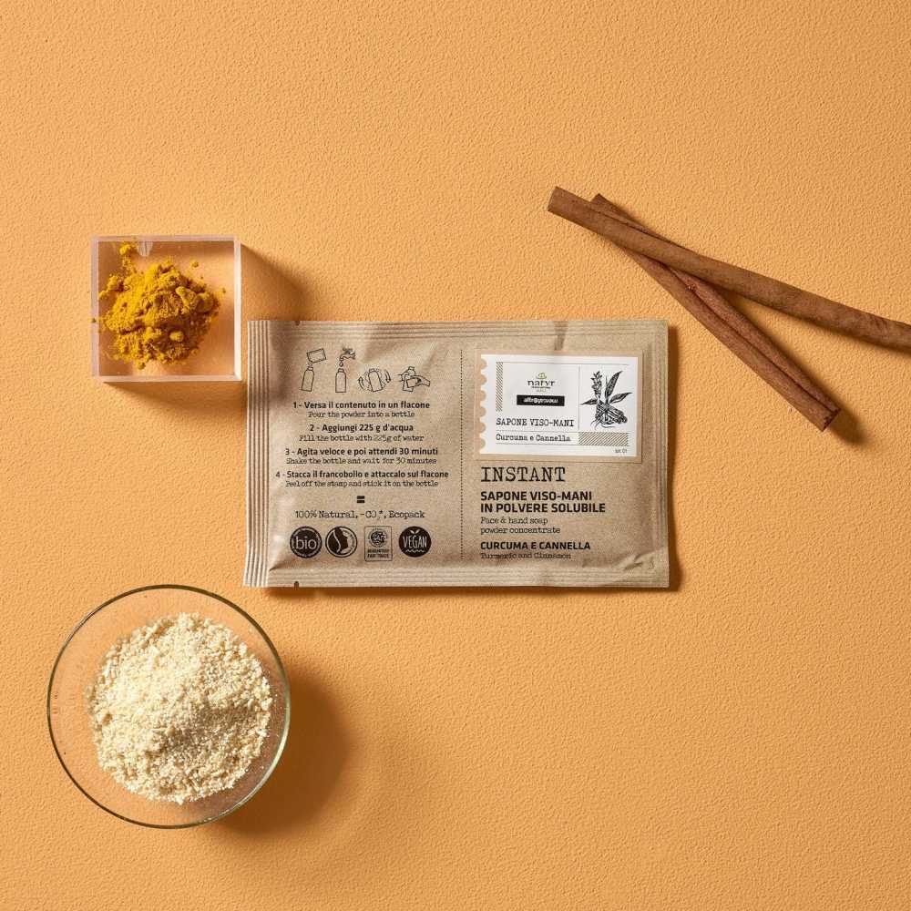 Savon instantané pour le visage et les mains en poudre - Curcuma et cannelle - 25 ml - Natyr