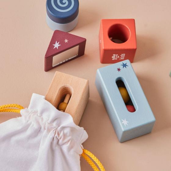 Blocs sensoriels en bois avec sac - Just Bee Kids