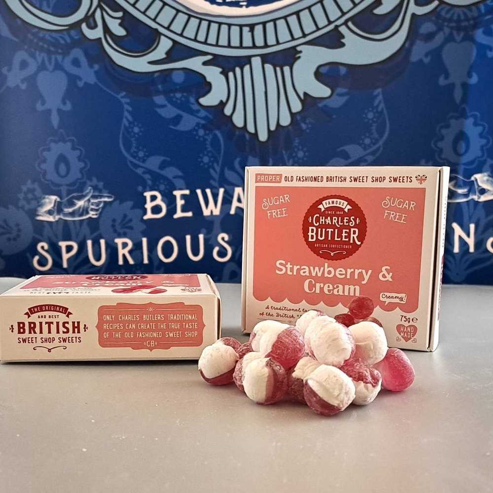 Charles Butler – Zuckerfreie Erdbeer & Sahne Bonbons 75g