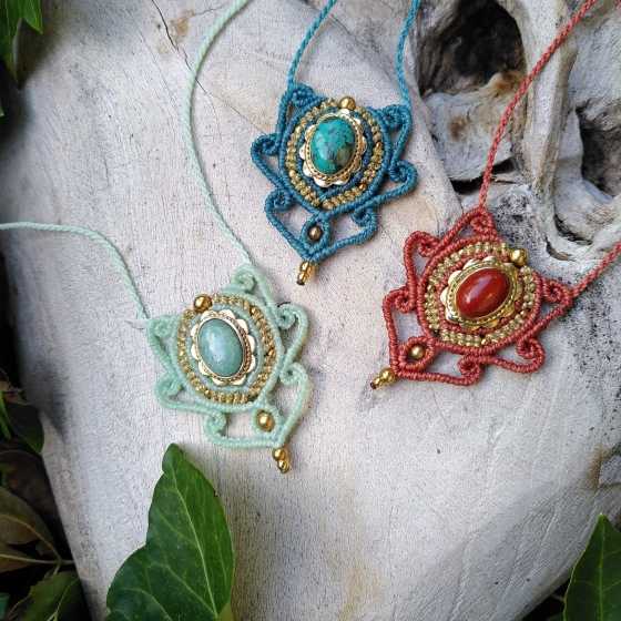 Amazonit – Halskette aus Mikro-Makramee - Wave