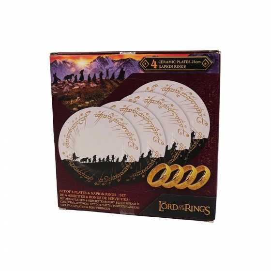 Lot de 4 assiettes et 4 anneaux ronds de serviettes - Seigneur des Anneaux - Lord of the Rings