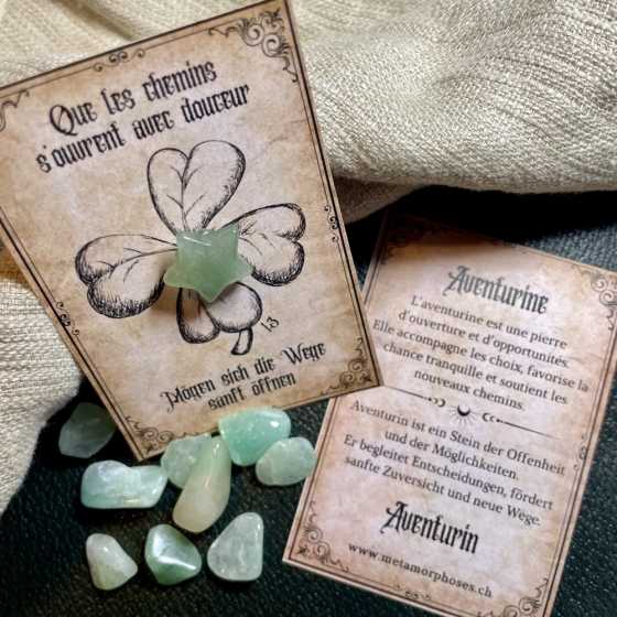 Offenheit, Zuversicht & positive Wege – Geschenkkarte mit Aventurin-Stern – Kleines Talisman