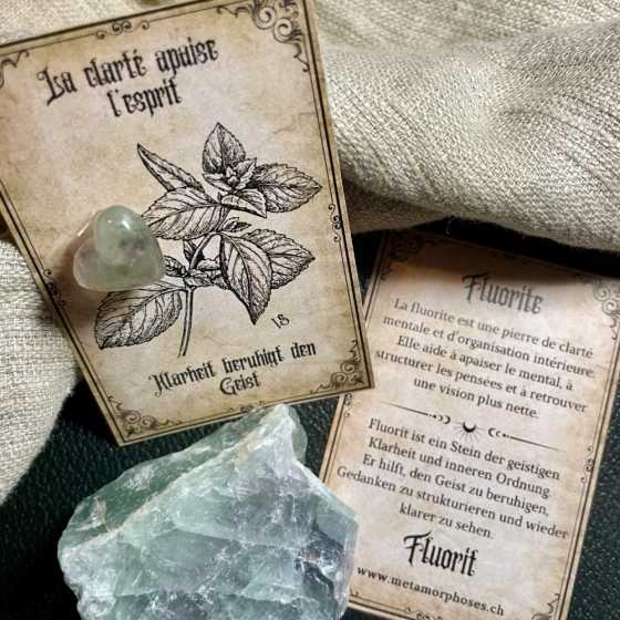 Clarté mentale, apaisement & concentration – Carte cadeau avec cœur en Fluorite – Petit talisman