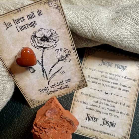 Ancrage, force & vitalité – Carte cadeau avec cœur en Jaspe rouge – Petit talisman