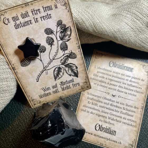 Protection, ancrage & clarté – Carte cadeau avec étoile en Obsidienne noire – Petit talisman