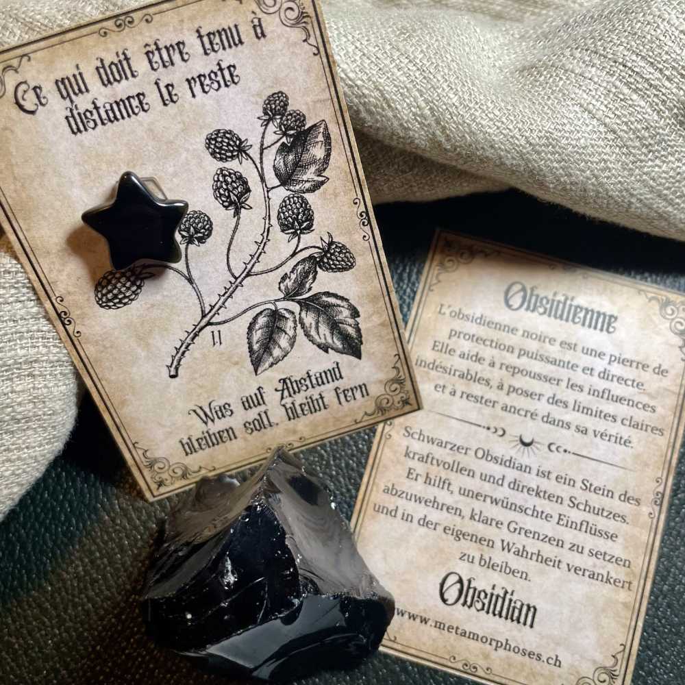 Schutz, Erdung & Klarheit – Geschenkkarte mit schwarzem Obsidian-Stern – Kleines Talisman