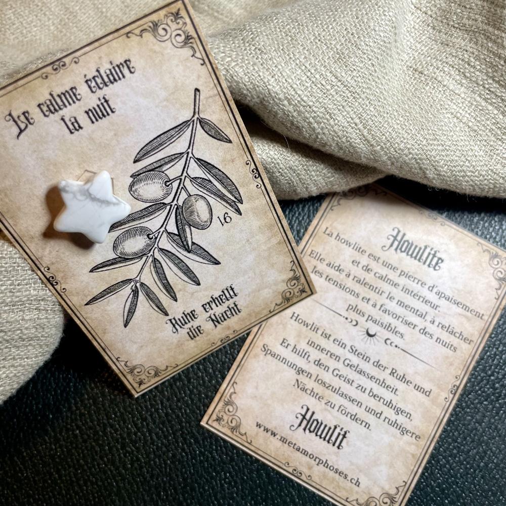 Apaisement, calme & clarté intérieure – Carte cadeau avec étoile en Howlite – Petit talisman