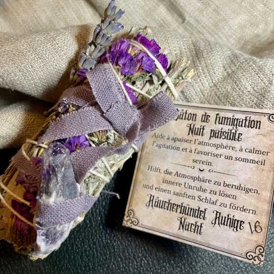Ruhige Nacht & Träume – Räucherbündel – Weisser Salbei, Lavendel & Amethyst
