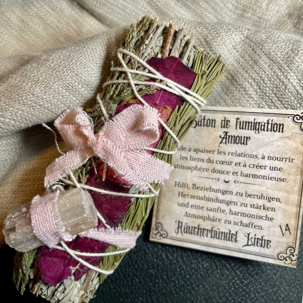 Amour & liens – Bâton de fumigation – Sauge blanche, rose & aragonite