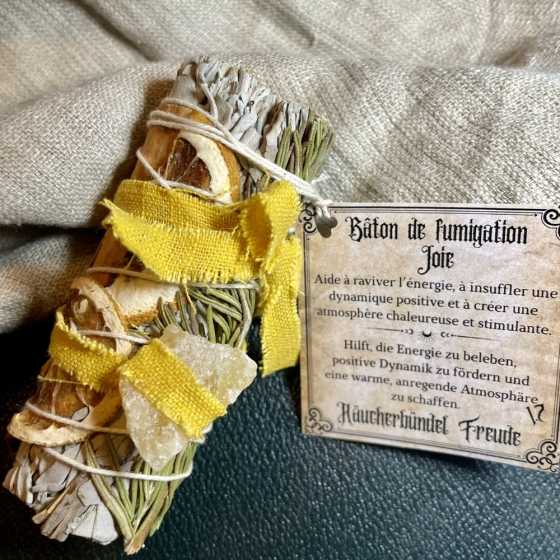 Joie & vitalité – Bâton de fumigation – Sauge blanche, orange & calcite jaune