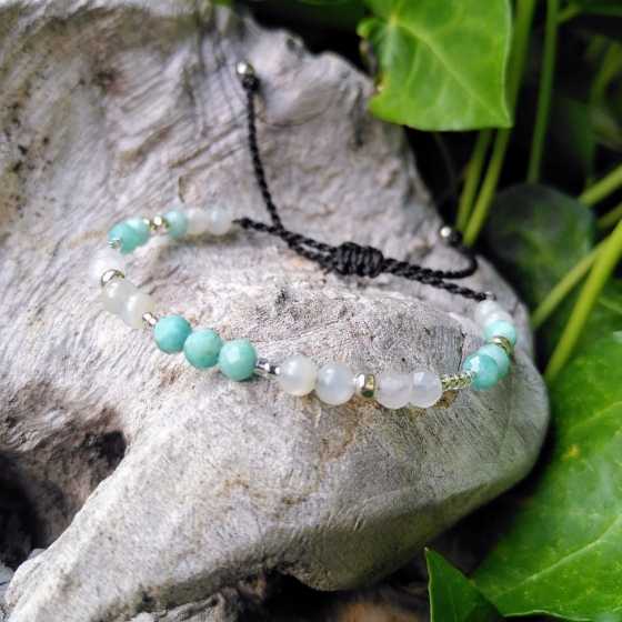 Armband „Herzenssanftheit & Innere Wahrheit“ Amazonit, Rosenquarz & Mondstein