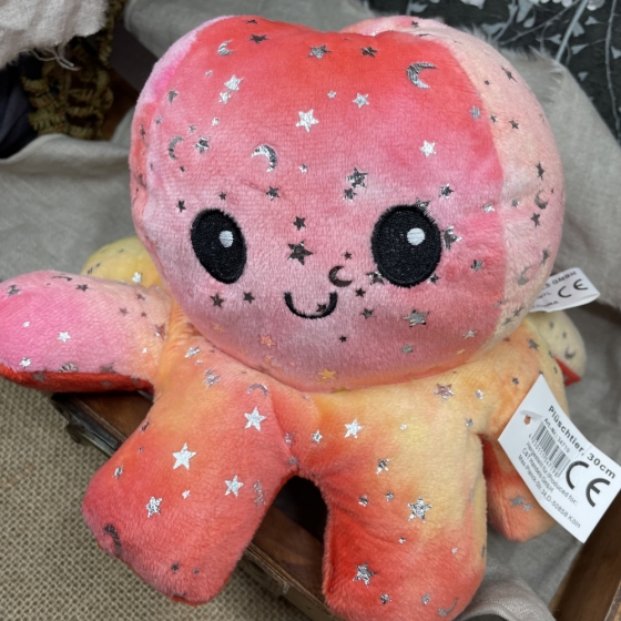 Peluche Octopus retournable 30 cm avec motifs étoilés
