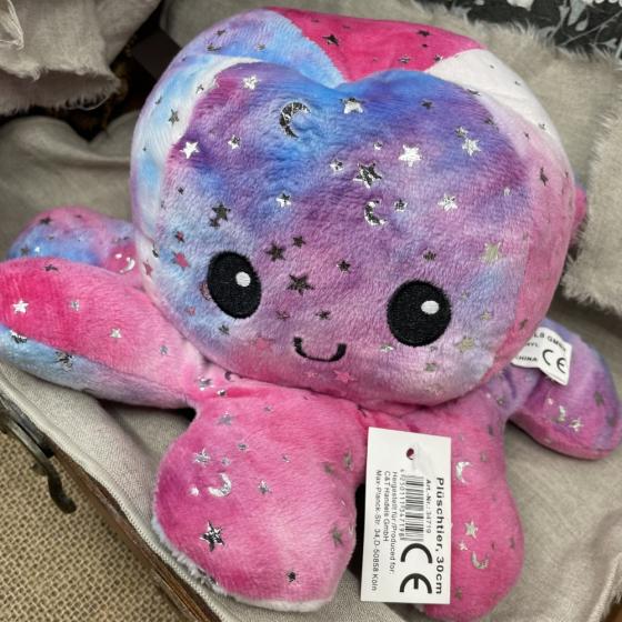 Peluche Octopus retournable 30 cm avec motifs étoilés