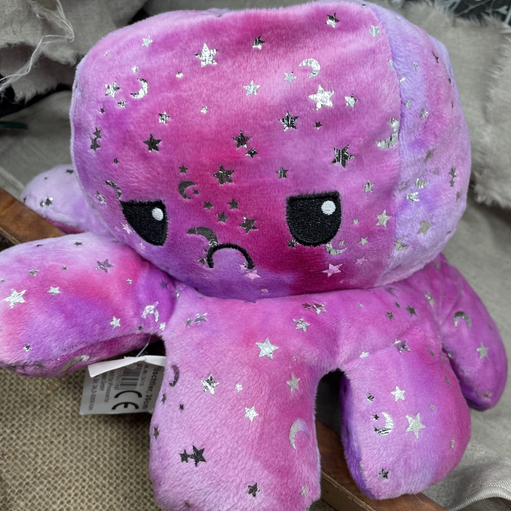 Peluche Octopus retournable 30 cm avec motifs étoilés