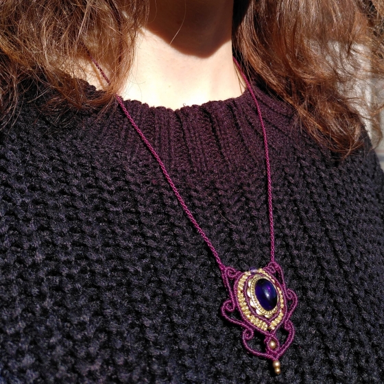 Klarheit - Beruhigung - Intuition | Handgefertigte Amethyst Mikro-Makramee Halskette