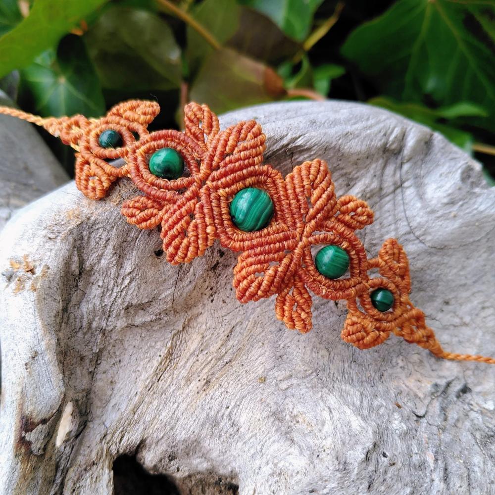 Malachite - Bracelet micro-macramé - Leaf