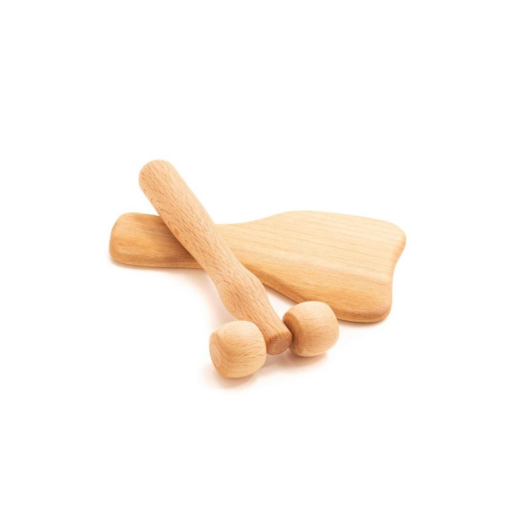 Ensemble de massage corporel en bois Gua Sha Derma Roller pour visage, cou, épaules, bras, main - Tuuli