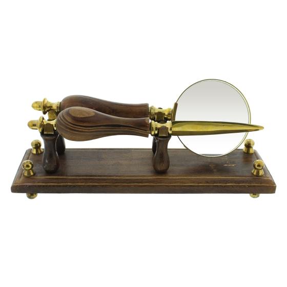 Loupe & Coupe-papier du Bureau de l’Explorateur – set vintage en laiton et bois