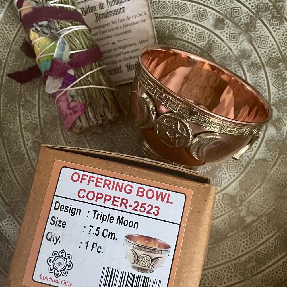 Bol Rituel Triple Lune & Pentacle – bol d’offrande en cuivre