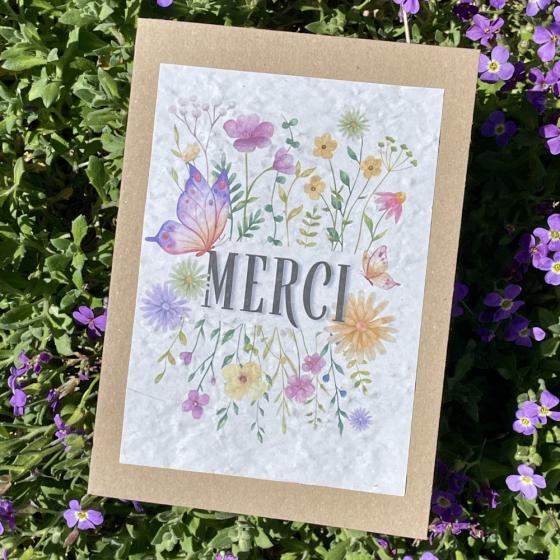 Carte à planter Merci – Carte ensemencée fleurs sauvages