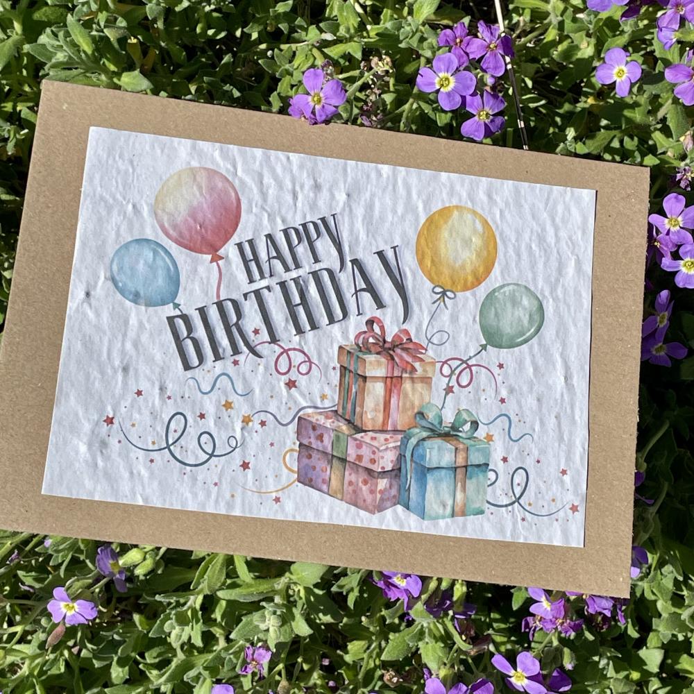 Pflanzbare Karte Happy Birthday – Saatpapier Karte mit Wildblumen