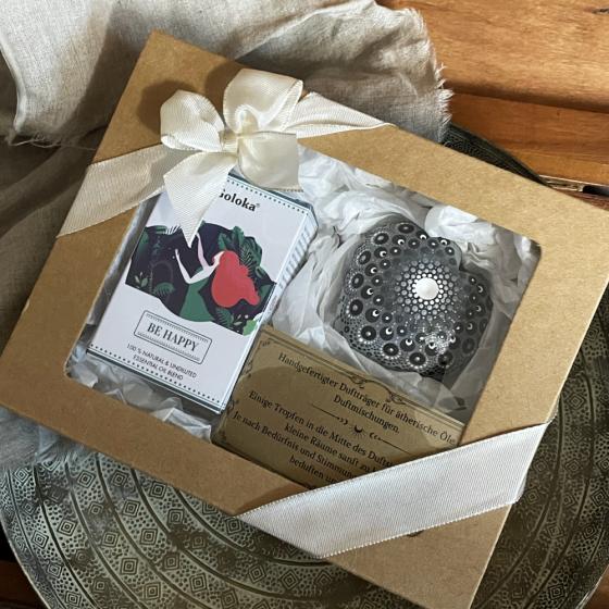 Coffret Diffusion Artisanale – Be Happy & Galet Cœur