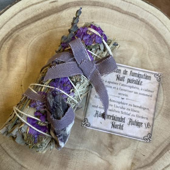 Ruhige Nacht & Träume – Räucherbündel – Weisser Salbei, Lavendel & Amethyst