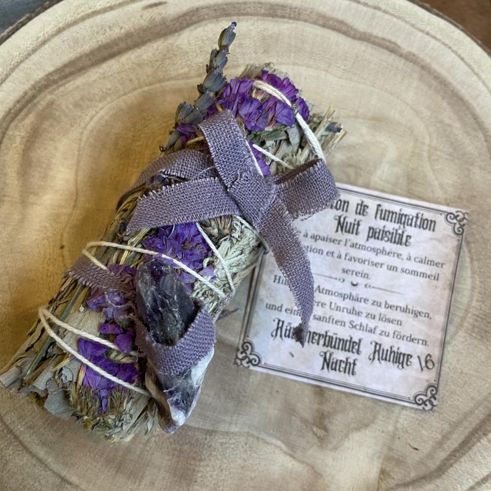 Ruhige Nacht & Träume – Räucherbündel – Weisser Salbei, Lavendel & Amethyst
