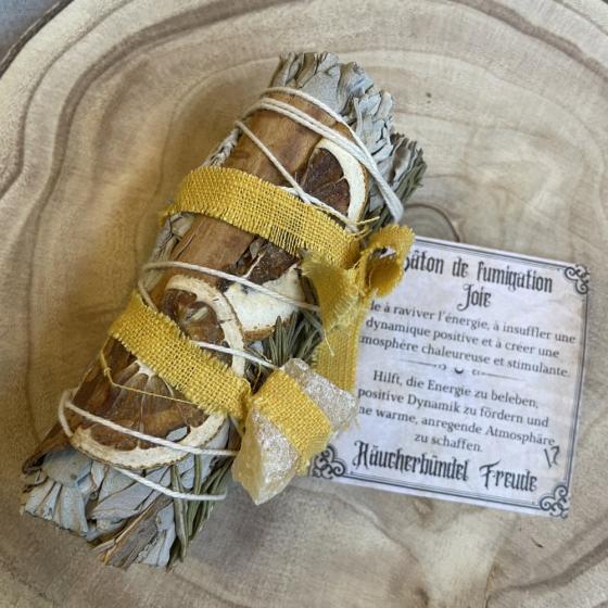 Joie & vitalité – Bâton de fumigation – Sauge blanche, orange & calcite jaune