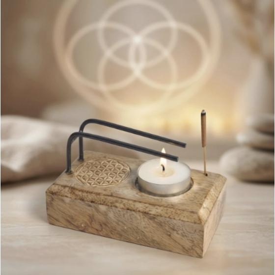 Support Palo Santo & encens Fleur de Vie – bois de manguier