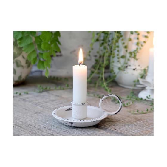 Antiker Kerzenhalter Weiss – Metall mit Vintage-Patina