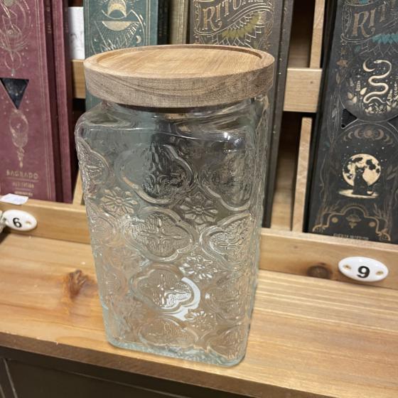 Vorratsglas mit Blumenmuster 1000 ml – Deckel aus Akazienholz